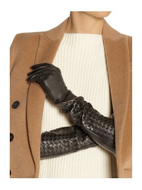 Bottega Veneta intrecciato leather dark grey elbow gloves
