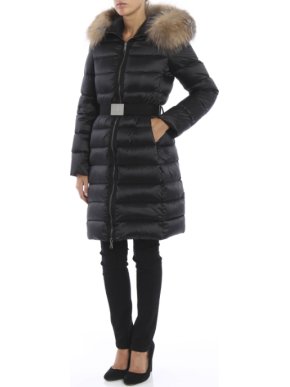 Moncler Tinuviel quilted black down fur trim coat