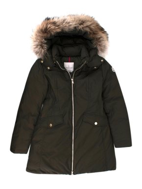 Moncler kids 16Y Green Fur Trimmed Down Coat