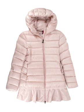 Moncler Kids 12Y Pink Ruffled Hem Down Hooded Coat
