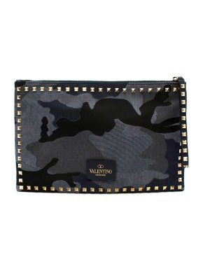 Valentino Blue Denim Camo Print Rockstud Pouch