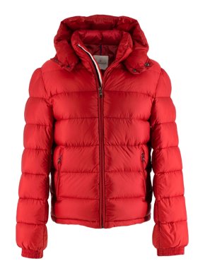 Moncler Red Stripe Detailed Hooded Down Jacket