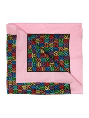 Gucci Psychedelic GG Pink Trim Silk Scarf