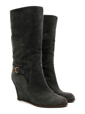 Sergio Rossi Grey Suede Wedge Boots