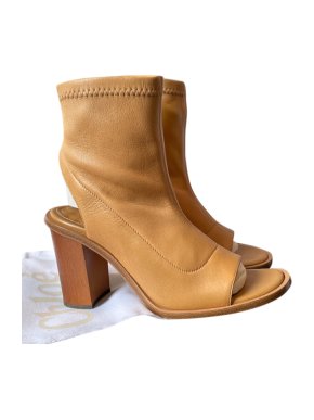 Chloe Tan Peep-Toe Sock Boots
