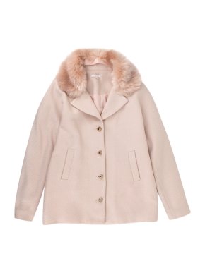 Chloe Kids 14Y Pink Wool Blend Faux Fur Trimmed Coat