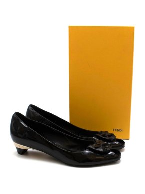 Fendi Black Patent Leather Bow Detail Peep Toe Shoes
