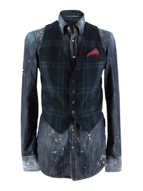 Dsquared2 Blue Denim Distressed Vest Detail Shirt