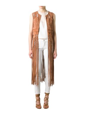Alberta Ferretti Tan Lasercut Calfskin Waistcoat