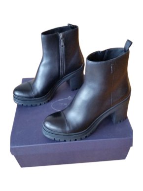 Prada Black Leather Chunky Ankle Boots