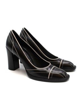 Prada Black Leather Contrast Stitch Vintage Pumps