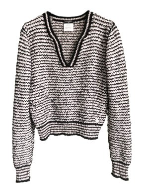 Chanel Tweed Ecru/Black V-Neck Jumper