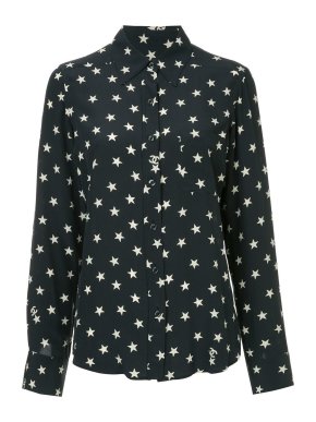 Chanel Navy Star Print Silk Blouse