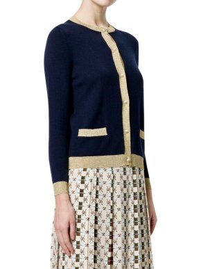 Gucci Navy/Gold Cashmere & Silk Knit Cardigan