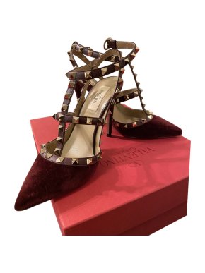 Valentino Wine Red Velvet Rockstud 100 Pumps