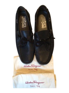 Ferragamo Black Leather Driving Loafers