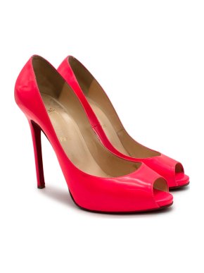 Christian Louboutin Neon Pink Leather Peep Toe Pumps
