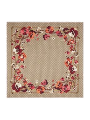 Gucci Monogram Oshibana Flowers Virgin Wool Scarf/Shawl
