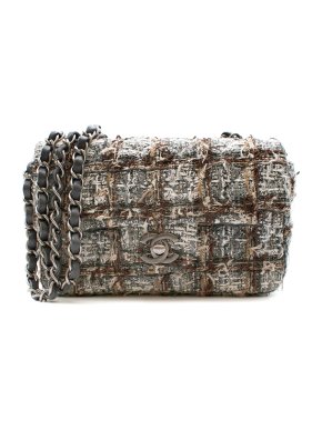 Chanel Grey/Brown/Beige Tweed Mini Flap Bag