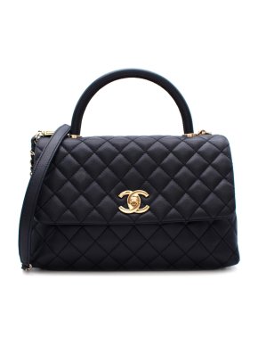 Chanel Navy Caviar Leather Large Top Handle Flap Bag