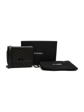 Chanel So Black Reissue 2.55 Square Chevron Wallet On Chain