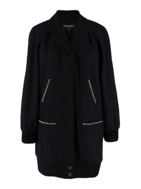 Chanel Black Cashmere Chain Detail Zip Front Coat