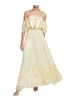 LoveShackFancy Yellow Silk Ronny Maxi Dress