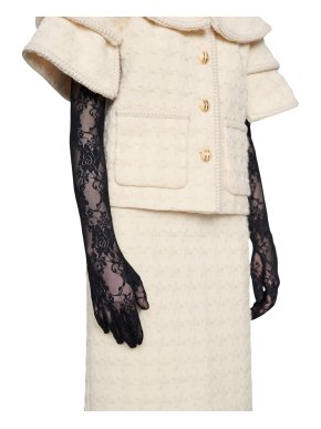 Gucci Black Tulle Embroidered Long Gloves