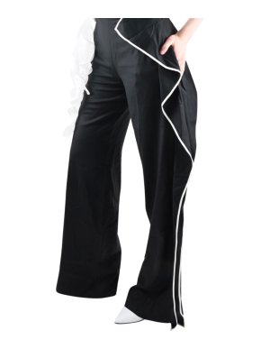 Vionnet Black Ruffle Trim Wide Leg Pants