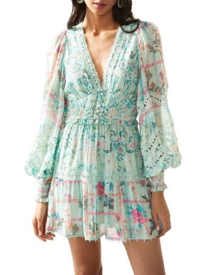 Hemant & Nandita V Neck Blouson Sleeve Short Cosmic Dress