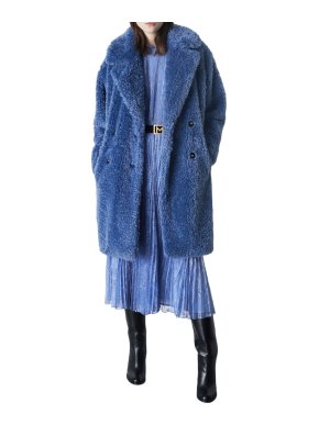 Marella Blue Faux Shearling Double Breasted Coat