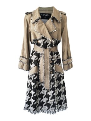 Chanel Ultra Rare Gabardine & Houndstooth Tweed Trench Coat
