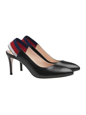 Gucci Black Leather Web slingback pump