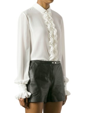 Saint Laurent Ivory Ruffled Silk Blouse