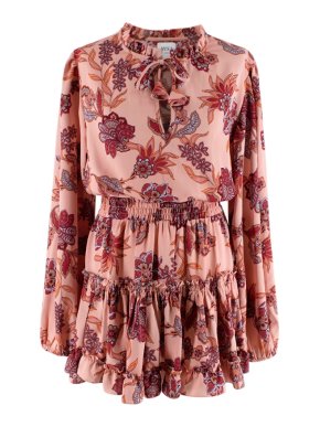 Misa Los Angeles Pink Floral Printed Ruffle Mini Dress