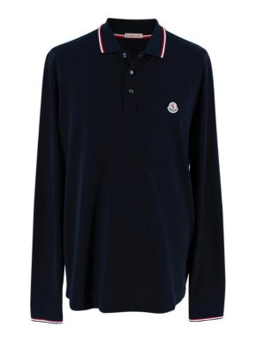 Moncler Black Cotton Long Sleeve Polo Shirt