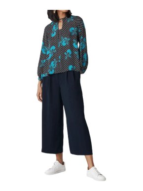 Whistles Navy Wide Leg Cropped Trousers