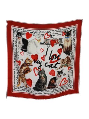 Dolce & Gabbana White & Red Cat Print Silk Scarf