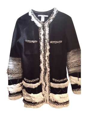 DVF Black Faux Pearl Embellished Chiffon Trim Cardigan