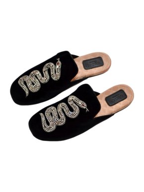 Gucci Black Velvet Snake Embroidered Lawrence Slippers