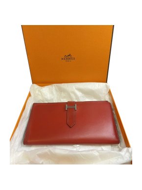 Hermes Red Chevre Leather Bearn Wallet