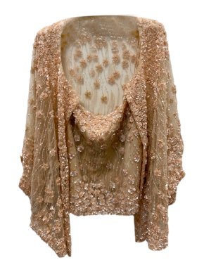 Elie Saab Sheer Floral Sequin Embroidered Twin-Set