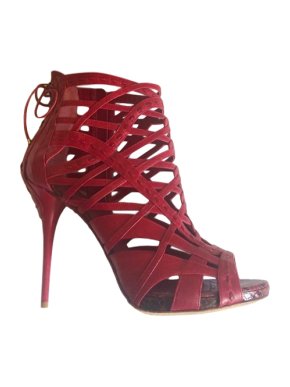 Dior by John Galliano Leather & Python Red Caged Booties