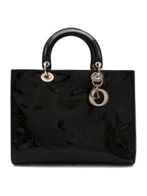 Christian Dior Black Patent Leather Large Lady Dior Bag