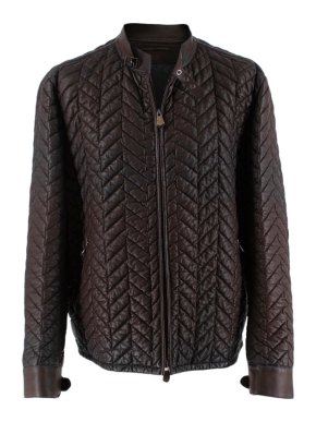 Berluti Brown Lambskin Chevron Leather Jacket