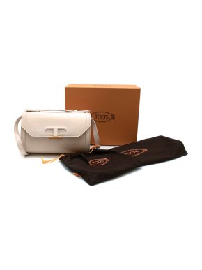 Tods Off White Leather T Timeless Crossbody Mini Bag