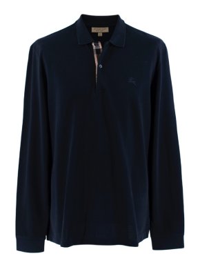 Burberry Navy Cotton Long Sleeve Polo Shirt
