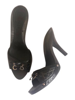 Dior by John Galliano Black Cannage Detail Charm Mules
