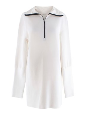 Celine by Phoebe Philo Runway White Silk Blend Zipper High Neck Dress