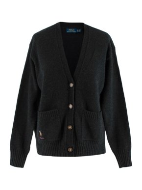 Polo Ralph Lauren Grey Wool Knit Cardigan with Embroidered Pocket